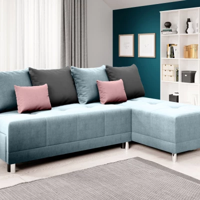 Rohová rozkládací sedačka LAVINIA - modrá / růžová / šedá