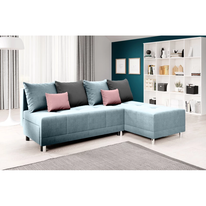 Rohová rozkládací sedačka LAVINIA - modrá / růžová / šedá