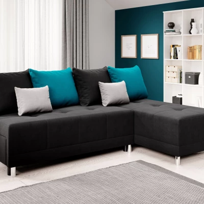 Rohová rozkládací sedačka LAVINIA - černá / modrá / šedá