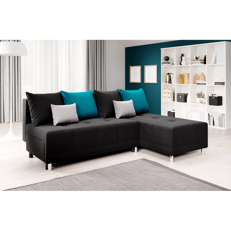 Rohová rozkládací sedačka LAVINIA - černá / modrá / šedá