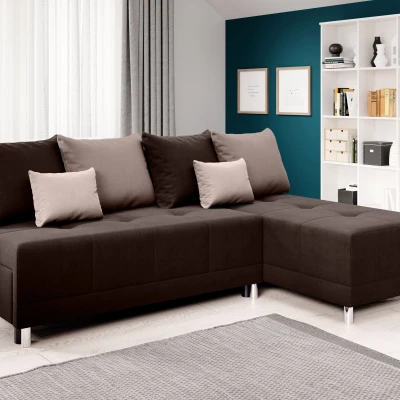 Rohová rozkládací sedačka LAVINIA - hnědá / světle hnědá / béžová