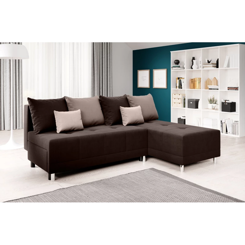 Rohová rozkládací sedačka LAVINIA - hnědá / světle hnědá / béžová