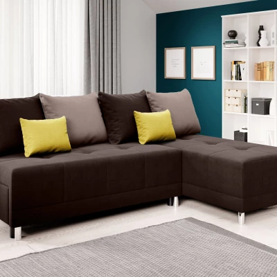 Rohová rozkládací sedačka LAVINIA - hnědá / světle hnědá / žlutá