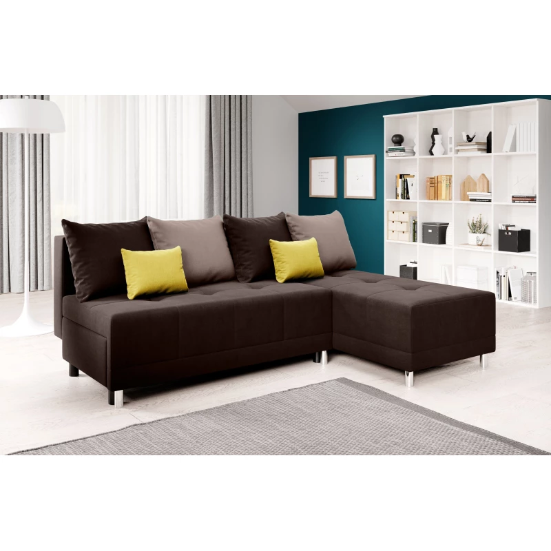 Rohová rozkládací sedačka LAVINIA - hnědá / světle hnědá / žlutá