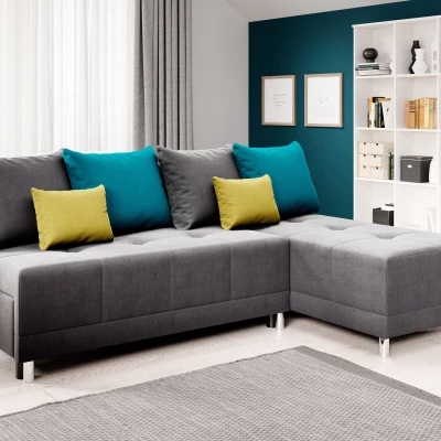 Rohová rozkládací sedačka LAVINIA - šedá / modrá / žlutá