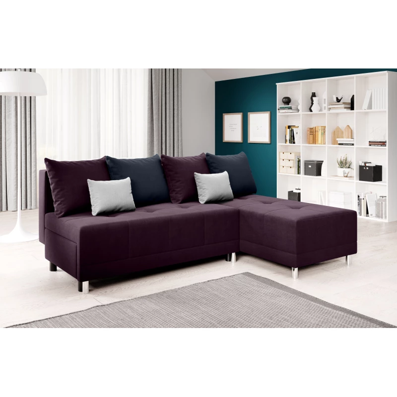 Rohová rozkládací sedačka LAVINIA - fialová / tmavě modrá / šedá