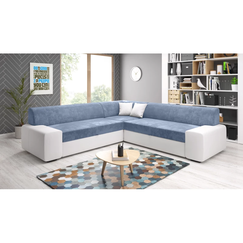 Rozkládací sedací souprava VALTRUDA MAXI - bílá / světle modrá