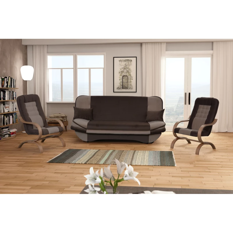 Sedací sestava INGRIDA - hnědá / světle hnědá / buk