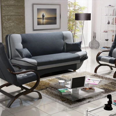 Sedací sestava INGRIDA - tmavě modrá / šedá / ořech