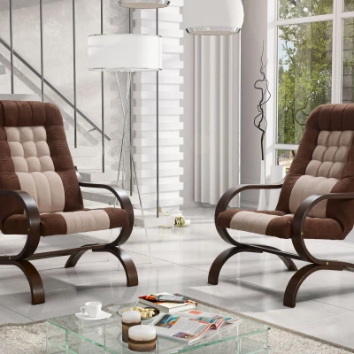 Čalouněné křeslo INGRIDA - hnědé / béžové / ořech