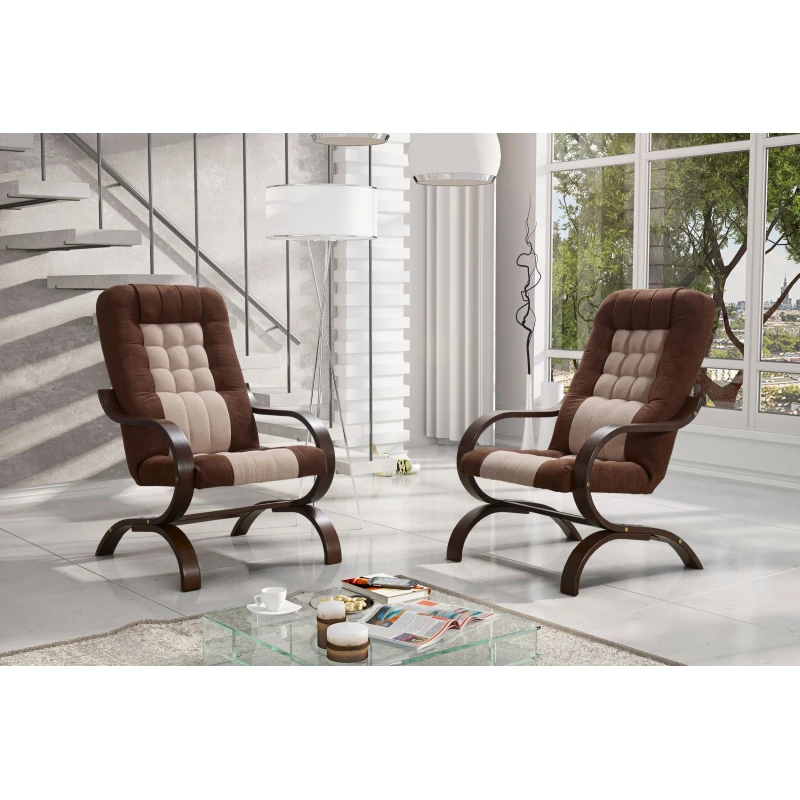 Čalouněné křeslo INGRIDA - hnědé / béžové / ořech