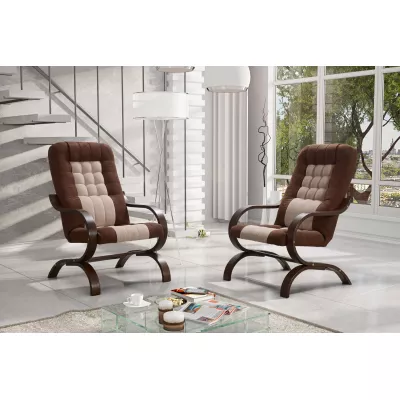 Čalouněné křeslo INGRIDA - hnědé / béžové / ořech