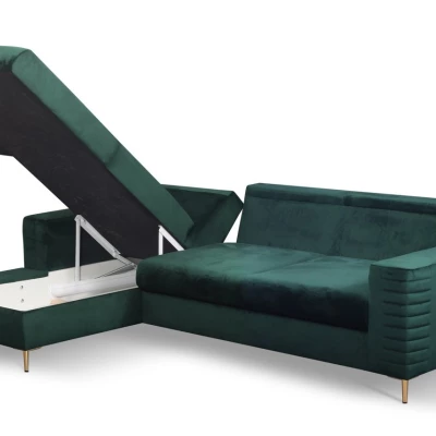 Rozkládací sedačka s úložným prostorem TIMMINS - zelená, levý roh