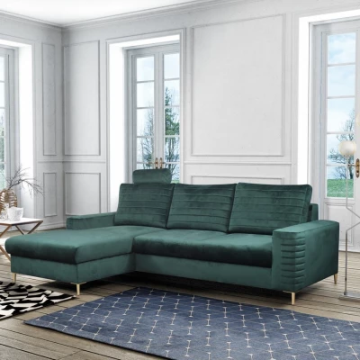 Rozkládací sedačka s úložným prostorem TIMMINS - zelená, levý roh