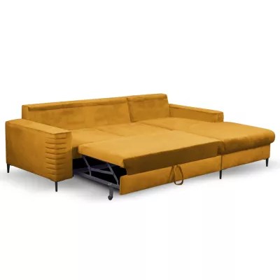 Rozkládací sedačka s úložným prostorem TIMMINS - hořčicová, levý roh