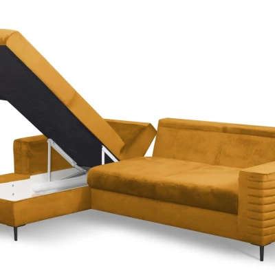 Rozkládací sedačka s úložným prostorem TIMMINS - hořčicová, levý roh
