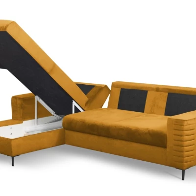 Rozkládací sedačka s úložným prostorem TIMMINS - hořčicová, levý roh