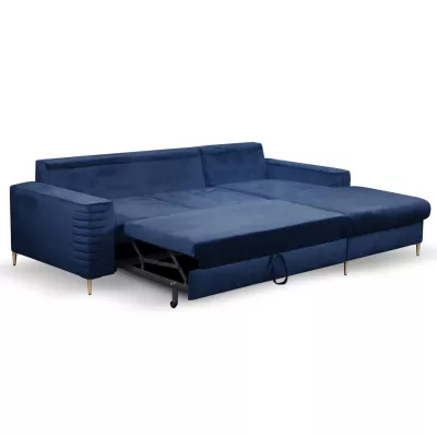 Rozkládací sedačka s úložným prostorem TIMMINS - modrá, levý roh