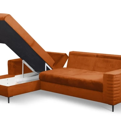 Rozkládací sedačka s úložným prostorem TIMMINS - rezavá, levý roh