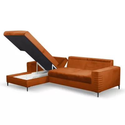 Rozkládací sedačka s úložným prostorem TIMMINS - rezavá, levý roh