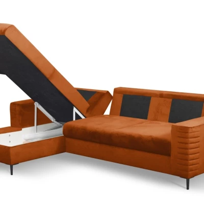 Rozkládací sedačka s úložným prostorem TIMMINS - rezavá, levý roh