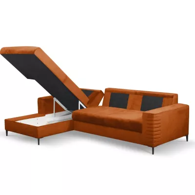 Rozkládací sedačka s úložným prostorem TIMMINS - rezavá, levý roh