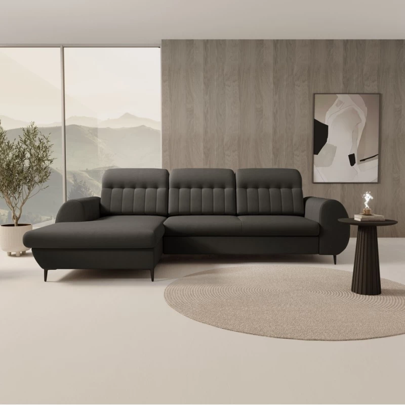 Rozkládací sedačka s úložným prostorem ORILLIA - ocelová šedá, levý roh