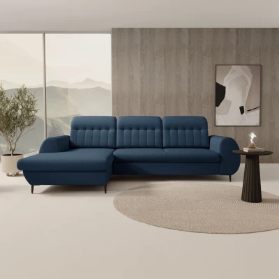 Rozkládací sedačka s úložným prostorem ORILLIA - modrá, levý roh