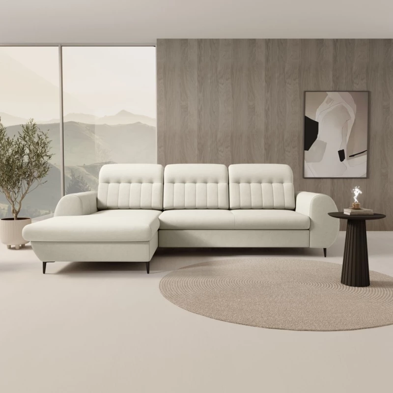 Rozkládací sedačka s úložným prostorem ORILLIA - světlá béžová, levý roh