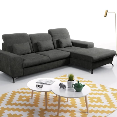 Rohová sedačka rozkládací JASPERA - ocelová šedá, pravý roh