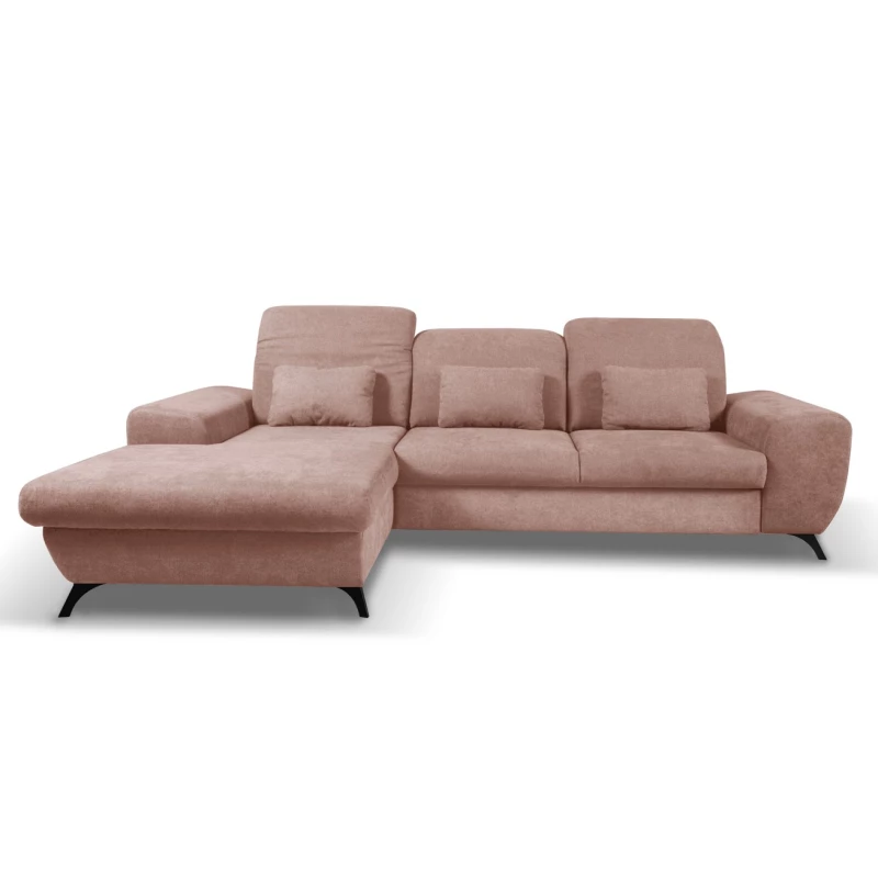 Rohová sedačka rozkládací JASPERA - pastelová růžová, levý roh