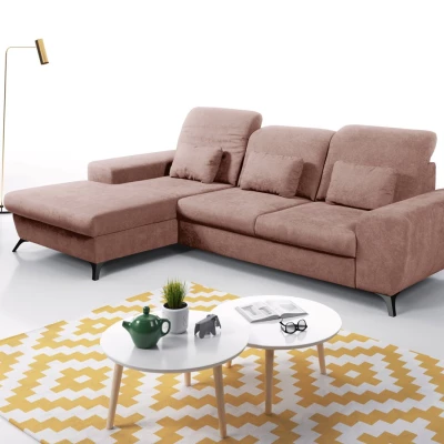 Rohová sedačka rozkládací JASPERA - pastelová růžová, levý roh