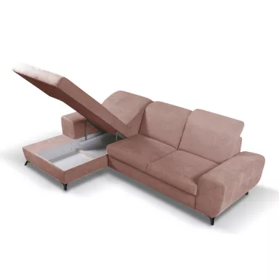 Rohová sedačka rozkládací JASPERA - pastelová růžová, levý roh