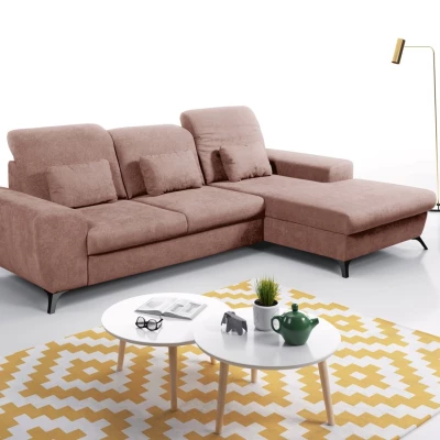 Rohová sedačka rozkládací JASPERA - pastelová růžová, pravý roh