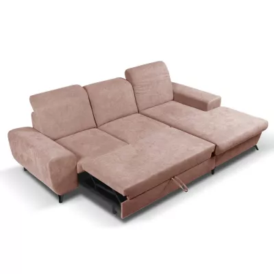 Rohová sedačka rozkládací JASPERA - pastelová růžová, pravý roh