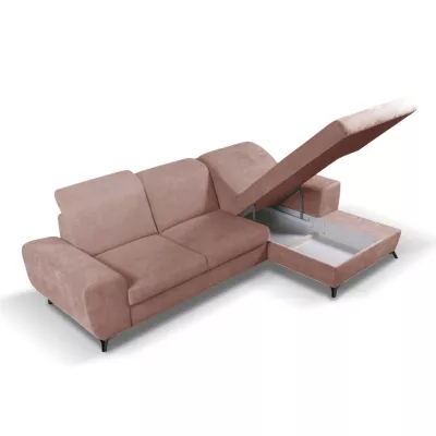 Rohová sedačka rozkládací JASPERA - pastelová růžová, pravý roh