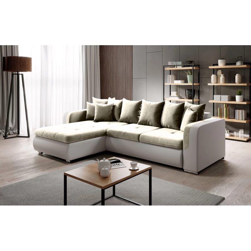 Rohová sedací souprava DAFNI MINI - bílá / béžová, levý roh