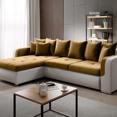 Rohová sedací souprava DAFNI MINI - bílá / hořčicová, levý roh