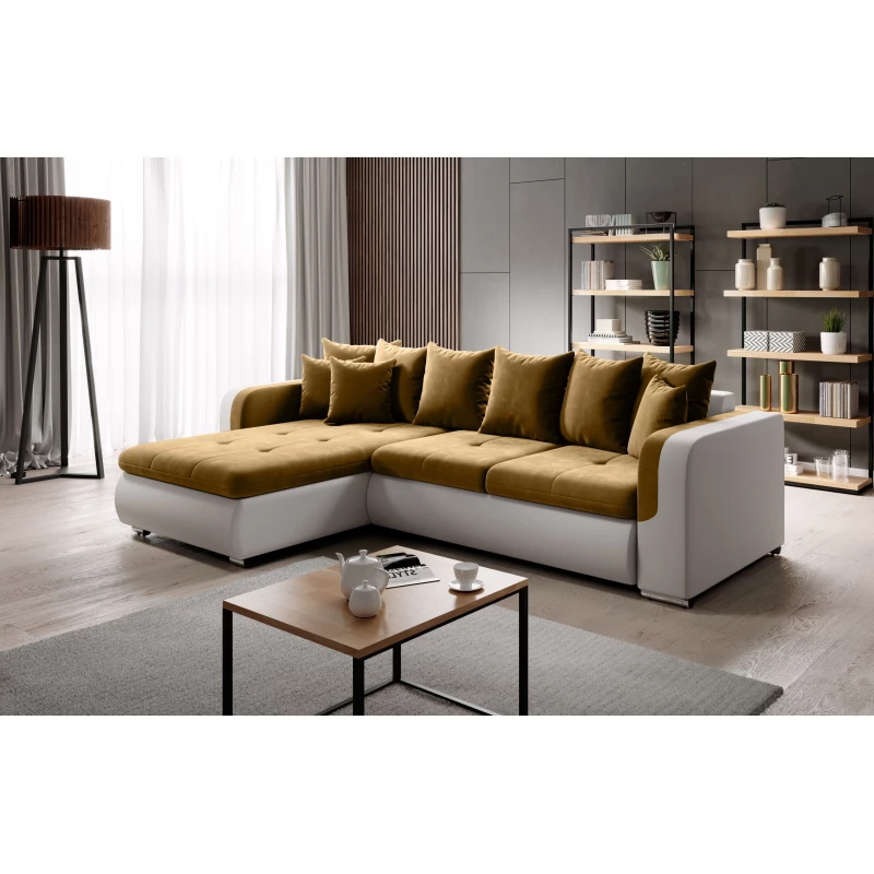Rohová sedací souprava DAFNI MINI - bílá / hořčicová, levý roh