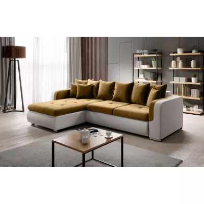 Rohová sedací souprava DAFNI MINI - bílá / hořčicová, levý roh