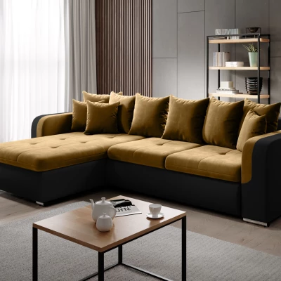 Rohová sedací souprava DAFNI MINI - černá / hořčicová, levý roh