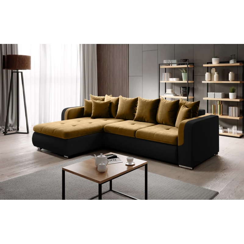 Rohová sedací souprava DAFNI MINI - černá / hořčicová, levý roh