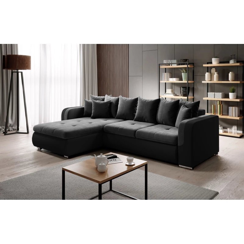 Rohová sedací souprava DAFNI MINI - černá / šedá, levý roh