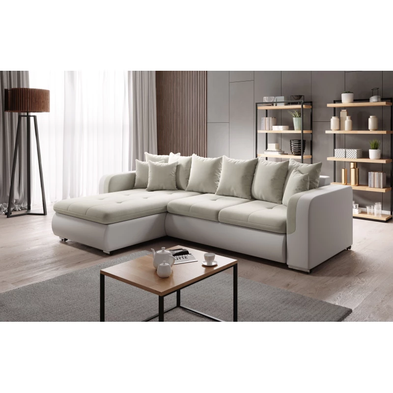 Rohová sedací souprava DAFNI MINI - bílá / krémová, levý roh