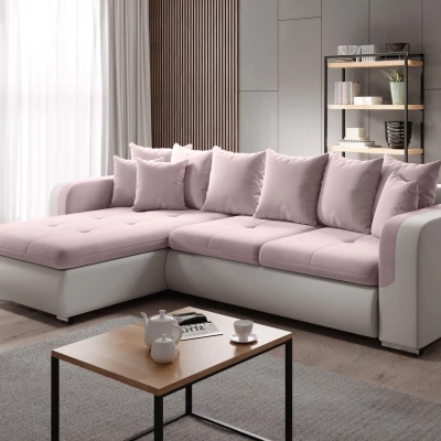 Rohová sedací souprava DAFNI MINI - bílá / růžová, levý roh