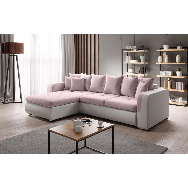 Rohová sedací souprava DAFNI MINI - bílá / růžová, levý roh