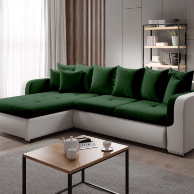 Rohová sedací souprava DAFNI MINI - bílá / tmavě zelená, levý roh