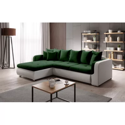 Rohová sedací souprava DAFNI MINI - bílá / tmavě zelená, levý roh
