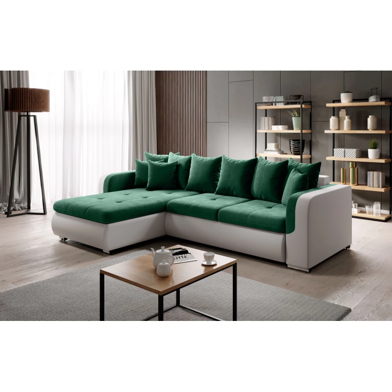 Rohová sedací souprava DAFNI MINI - bílá / zelená, levý roh