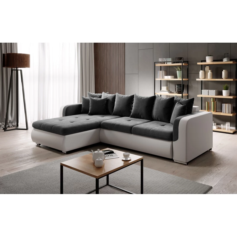 Rohová sedací souprava DAFNI MINI - bílá / tmavě šedá, levý roh